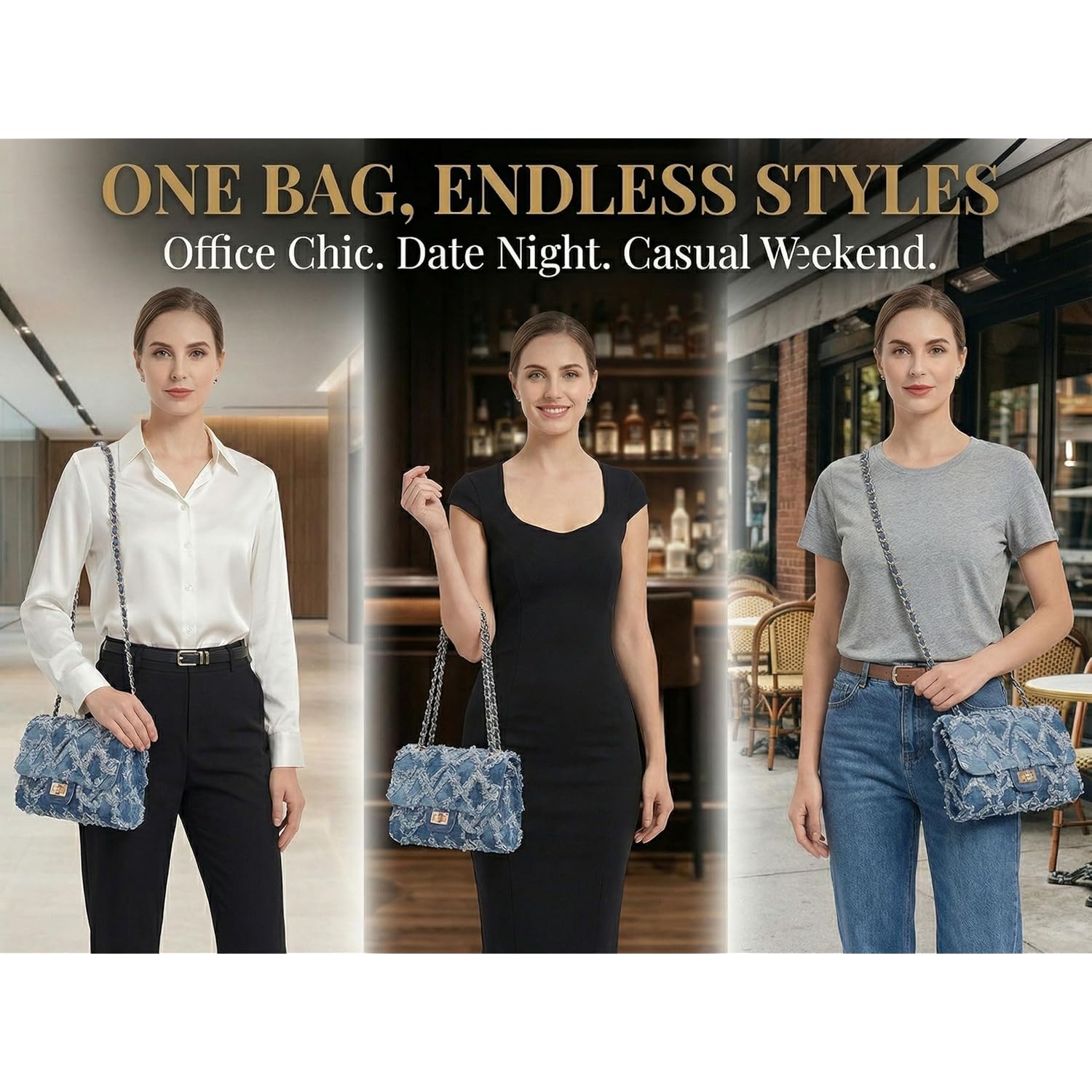 Women Small Shoulder Bags Quilted Crossbody Distressed Jean Denim Purse Evening Bag Clutch Handbag | Distressed Denim, Chic Chain Strap, Secure Twist-Lock, Multiple Pockets, Versatile Wear