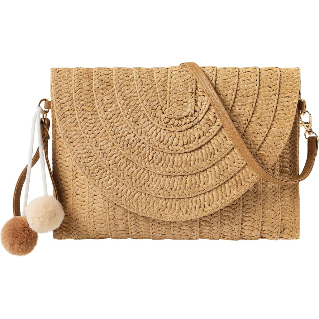 LEVOTIER Woven Straw Crossbody Bags for Women - Handmade Casual Beach Purse