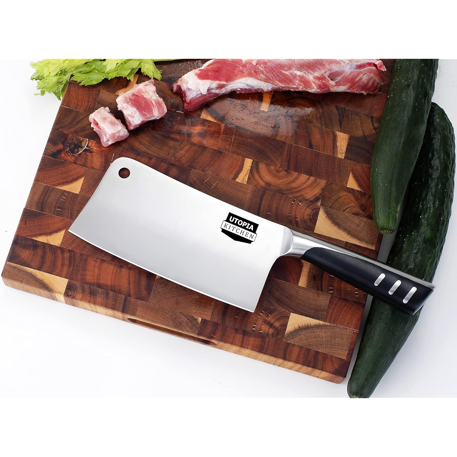 Utopia Kitchen 7 inch Cleaver Knife Stainless Steel Chef Butcher Knives for Meat, Vegetable Multipurpose Kitchen Chef Knife Chopping Bone