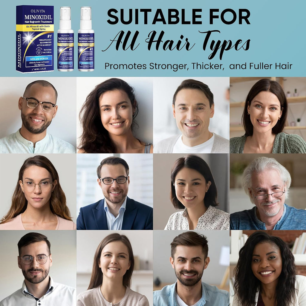 5% Minoxidil For Men And Women Hair Growth Kit: Minoxidil Spray Hair Regrowth Treatment Serum With Biotin & Rosemary -Stop Hair Thinning And Hair Loss For Stronger Thicker Longer Hair 2 Pack