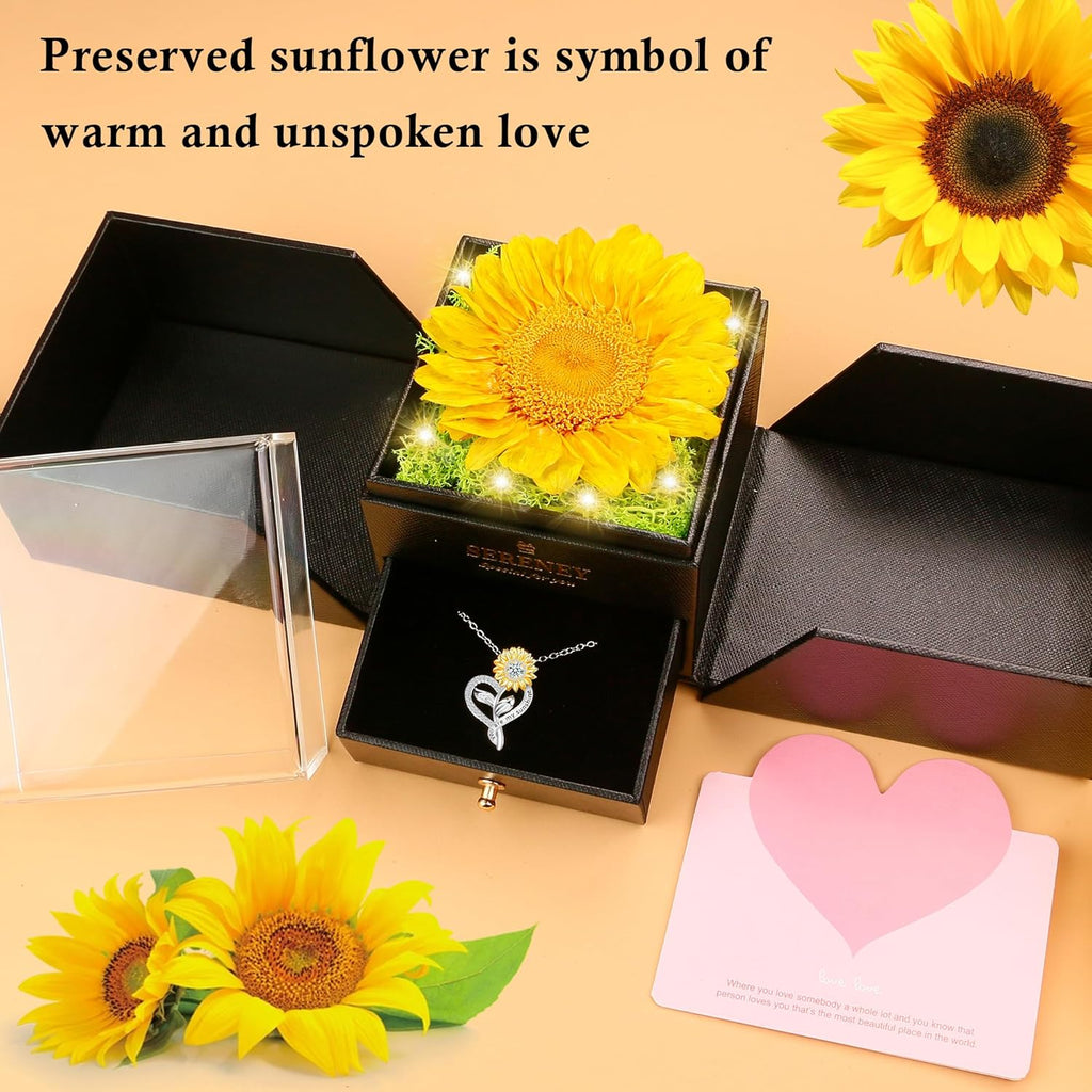 Sereney Preserved Sunflower Gifts for Women, Sunflower Necklace You are My Sunshine as Mothers Day Gift for Mom, Silver Necklace Anniversary Birthday Gifts for Wife Daughter Girlfriend