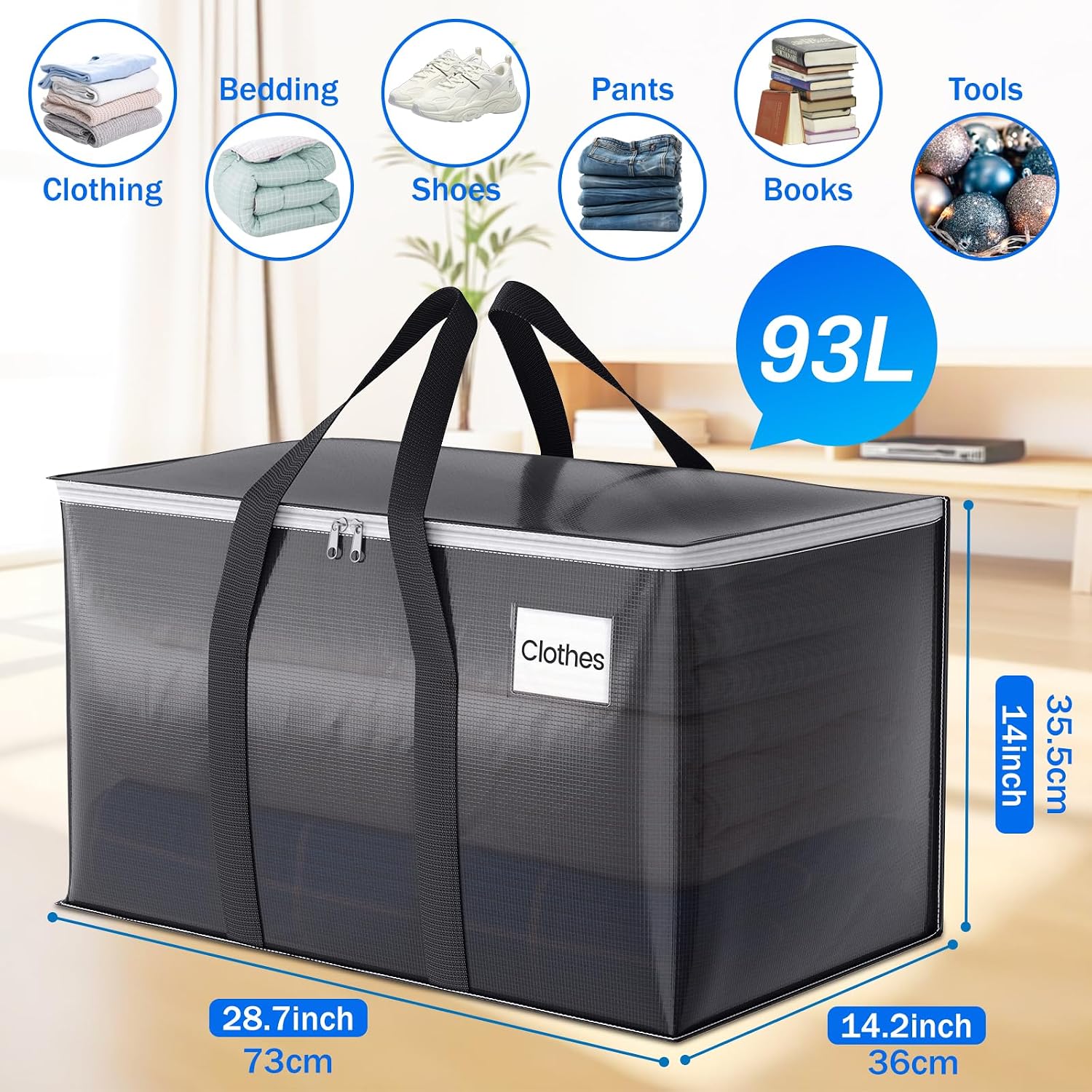 Elegantarray 6 Pack Moving Bags Heavy Duty, Moving Boxes, Storage Bags With Zipper & Handles & Tag For College & Dorm Moving Supplies Grey Laundry Hamper Bag, Foldable Space-Saving Totes (93L, Grey)