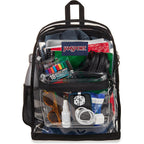 Jansport Clear Pack – 25.5L Transparent Backpack, Large Main Compartment, Side Water Bottle Pocket, Front Zippered Pocket, Mesh Bottom Panel, Clear