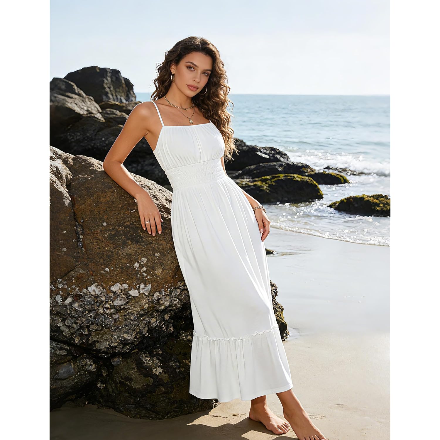 Grace Karin Women'S Summer Maxi Dress 2026,Smocked Ruched Bust Sundress With Adjustable Straps & Pockets-Beach Vacation Dress
