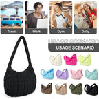 Quilted Puffer Tote Bag Purse Puffy Crossbody Shoulder Bag,Lightweight Nylon Hobo Bag Puffer Carryall Bag For Women Girl