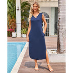 Women'S Summer Maxi Dress 2 Piece Outfit Sleeveless Loose Split Dresses With Cover Up Casual Formal