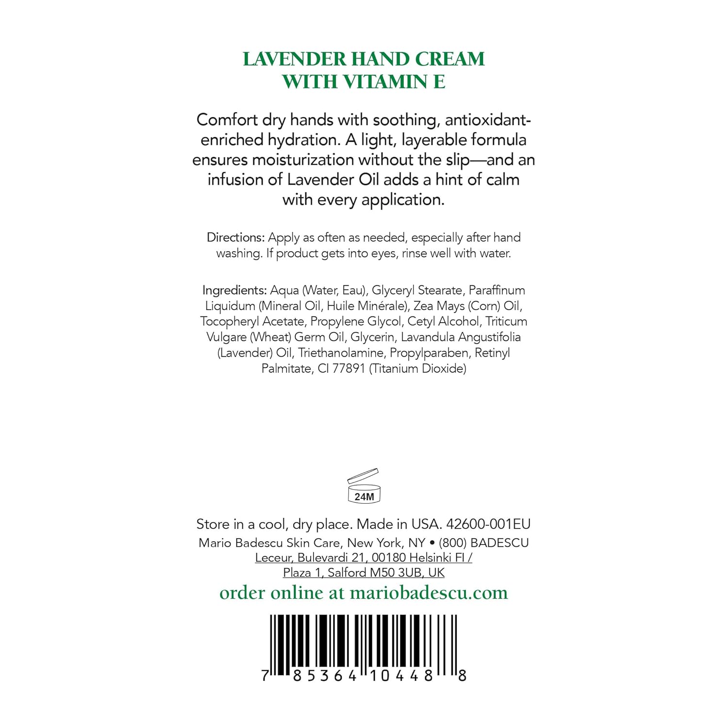 Mario Badescu Hand Cream With Vitamin E for Dry Cracked Hands, Moisturizing, Light and Fast-Absorbing, Ideal for All Skin Types