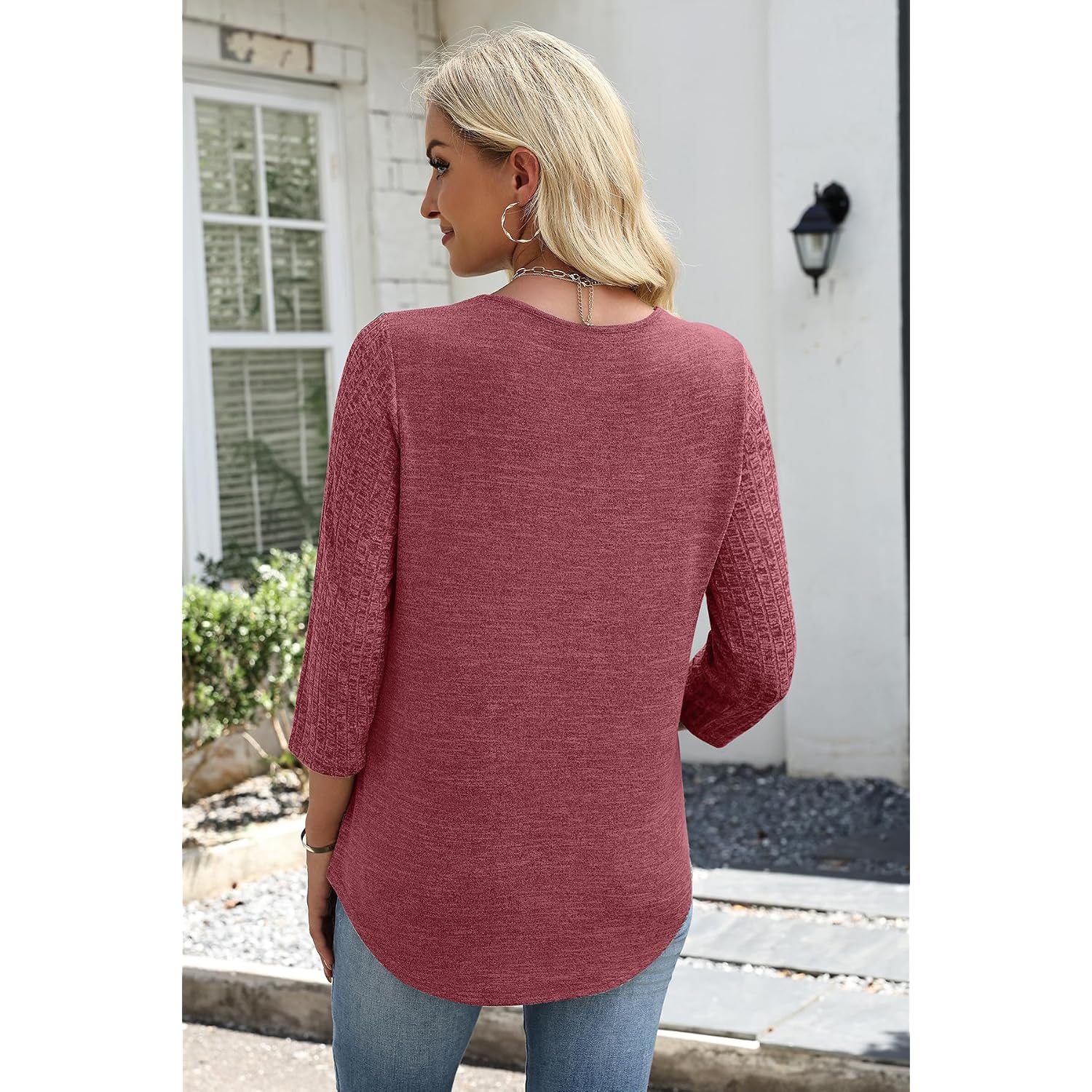 Wiholl 3/4 Length Sleeve Womens Tops Lightweight Summer Outfits Plus Size Casual T-Shirts