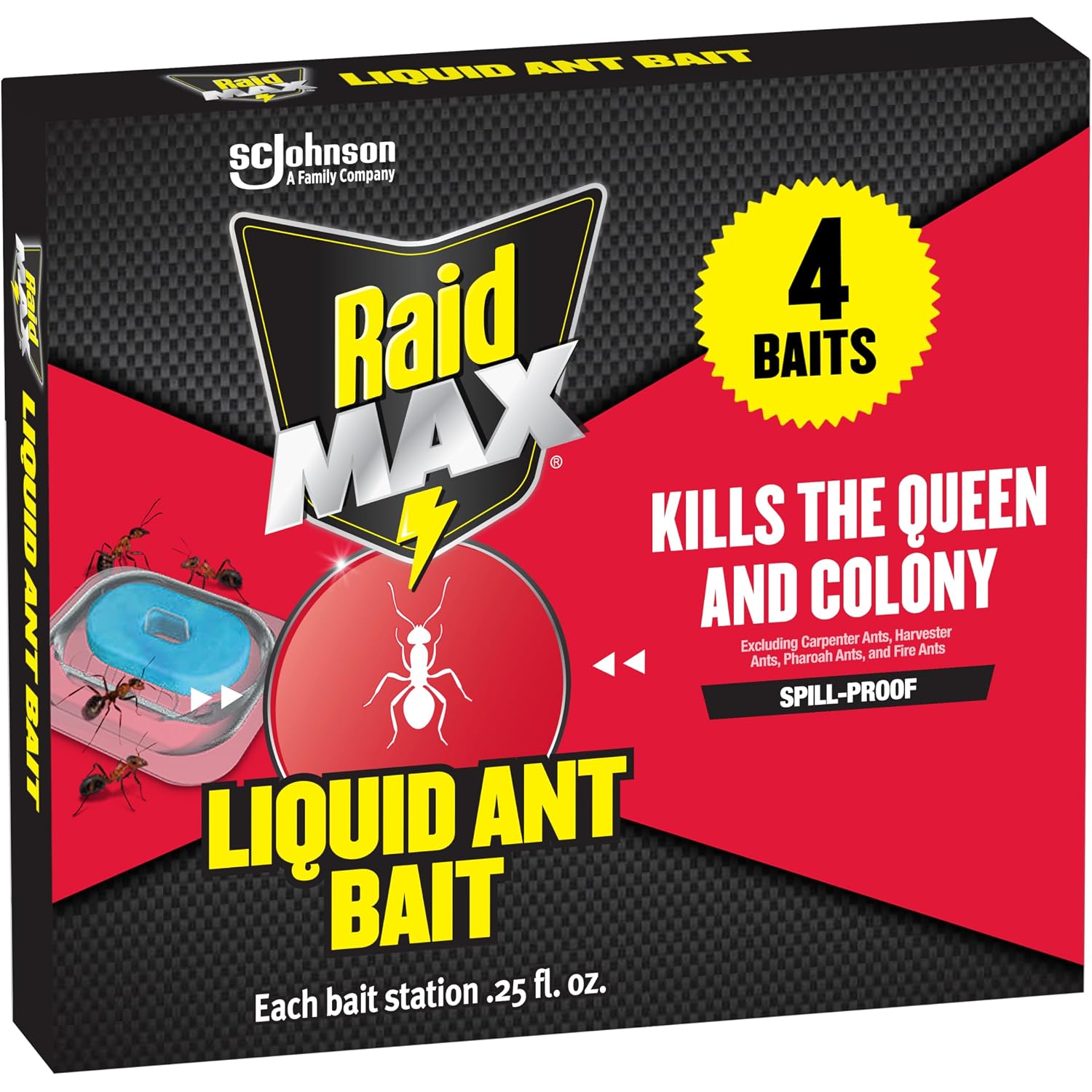 Raid Max Liquid Ant Bait, Outdoor And Indoor Bait Stations For Home, Liquid Ant Killer, 4 Count, .25 Fl. Oz. Each