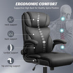 Office Chair, Ergonomic Big And Tall Computer Desk Chairs, Executive Breathable Leather Chair With Adjustable Flip-Up Armrests, Lumbar Support Swivel Pc Chair With Rocking Function,Matte Black