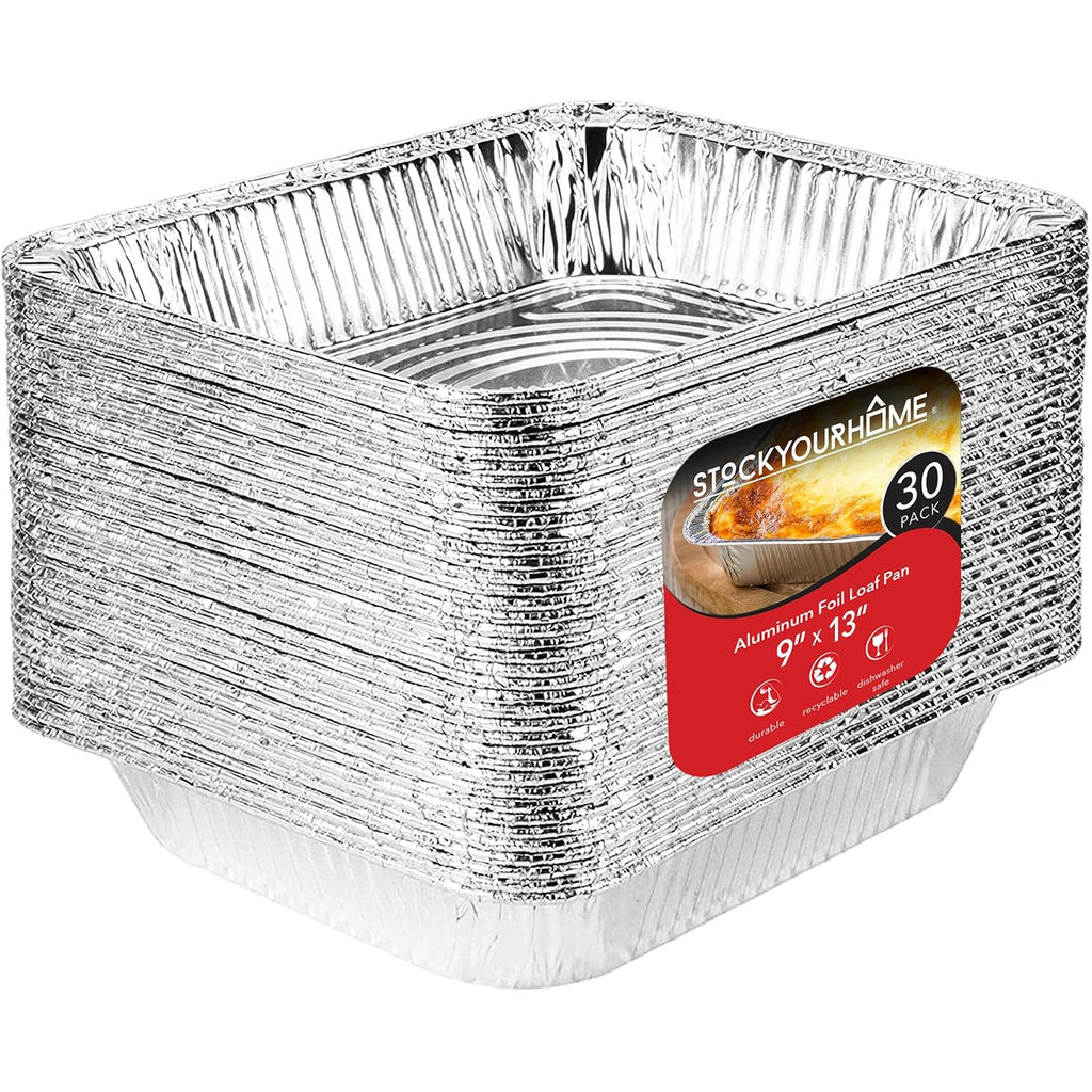 Stock Your Home Aluminum Pans 9X13 Disposable Foil Pans (30 Pack) - Half Size Steam Table Deep Trays - Tin Foil Pans Great For Cooking, Heating, Storing, Prepping Food
