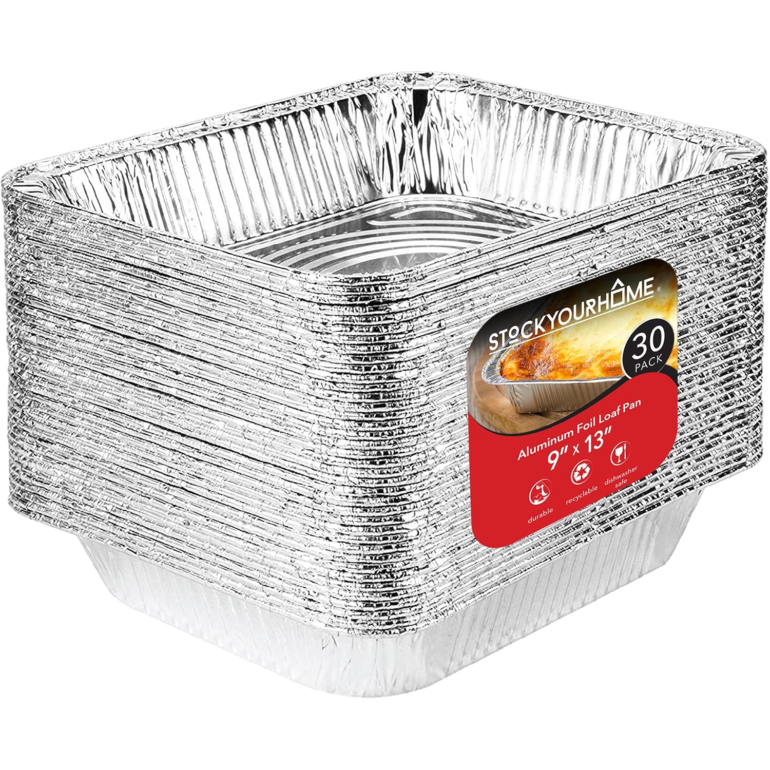 Stock Your Home Aluminum Pans 9X13 Disposable Foil Pans (30 Pack) - Half Size Steam Table Deep Trays - Tin Foil Pans Great For Cooking, Heating, Storing, Prepping Food