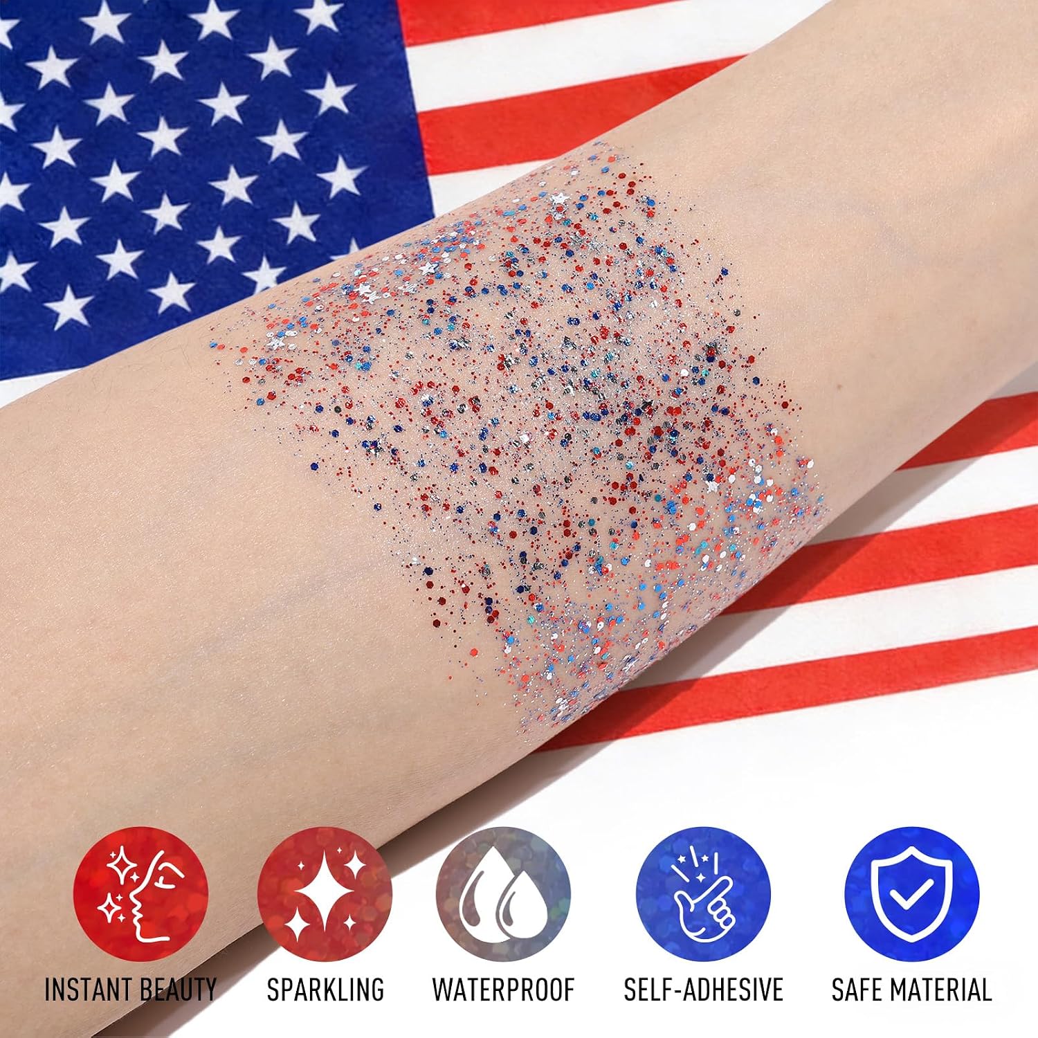 Ucanbe Red White Blue Body Glitter Stick For Fourth Of July Singer Concerts Music Festivals, Face Glitter Makeup For Face Body Hair Eyes & Lips, Chunky Glitter For Women 1.2Oz