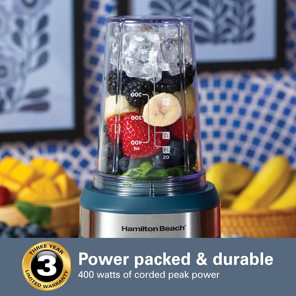 Hamilton Beach Portable Blender For Smoothies With 2 Blend & Go Jars | 2 14 Oz. Personal Blender Jars And Lids | Powerful 400 Watt Motor | Stainless Steel Blades | Kitchen Makeover Blue | 51202J