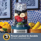Hamilton Beach Portable Blender For Smoothies With 2 Blend & Go Jars | 2 14 Oz. Personal Blender Jars And Lids | Powerful 400 Watt Motor | Stainless Steel Blades | Kitchen Makeover Blue | 51202J