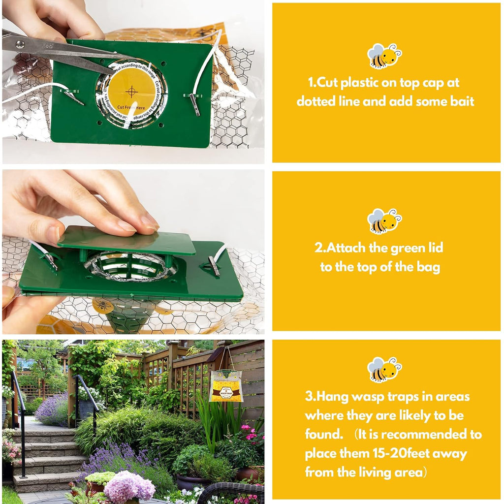 Disposable Wasp Traps Outdoor Hanging 4 Pack | Yellow Jacket Trap, Carpenter Bee Traps For Outside, Wasp & Hornet Traps Catcher Killer For Outdoor Patio Garden