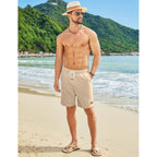 Coofandy Mens Summer Beach Shorts Casual Elastic Waist Drawstring Short Vacation Shorts With Pockets
