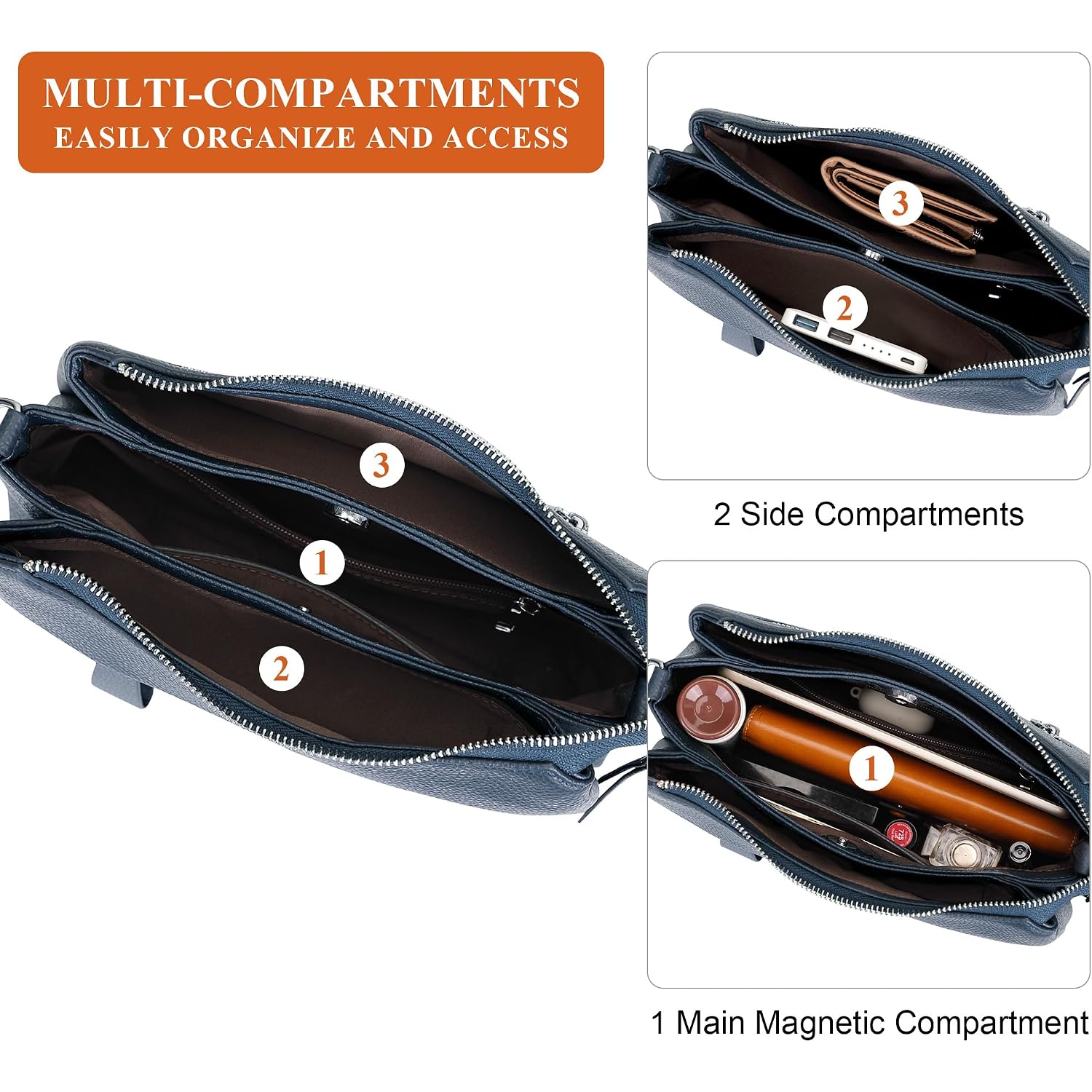 Genuine Leather Crossbody Bags For Women Small Crossbody Handbag Shoulder Purses With 2 Detachable Straps