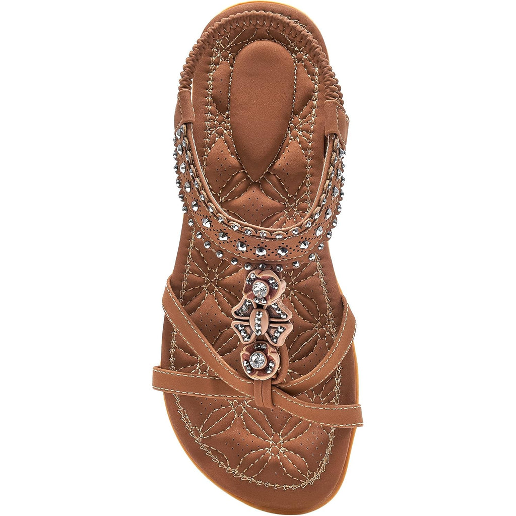 Alicegana Womens Sandals Shoes Comfort Walking with Non Slip on Casual Summer 2026 Shoes Dress Ankle Elastic Jeweled Bohemian Flats Vacation Wedding