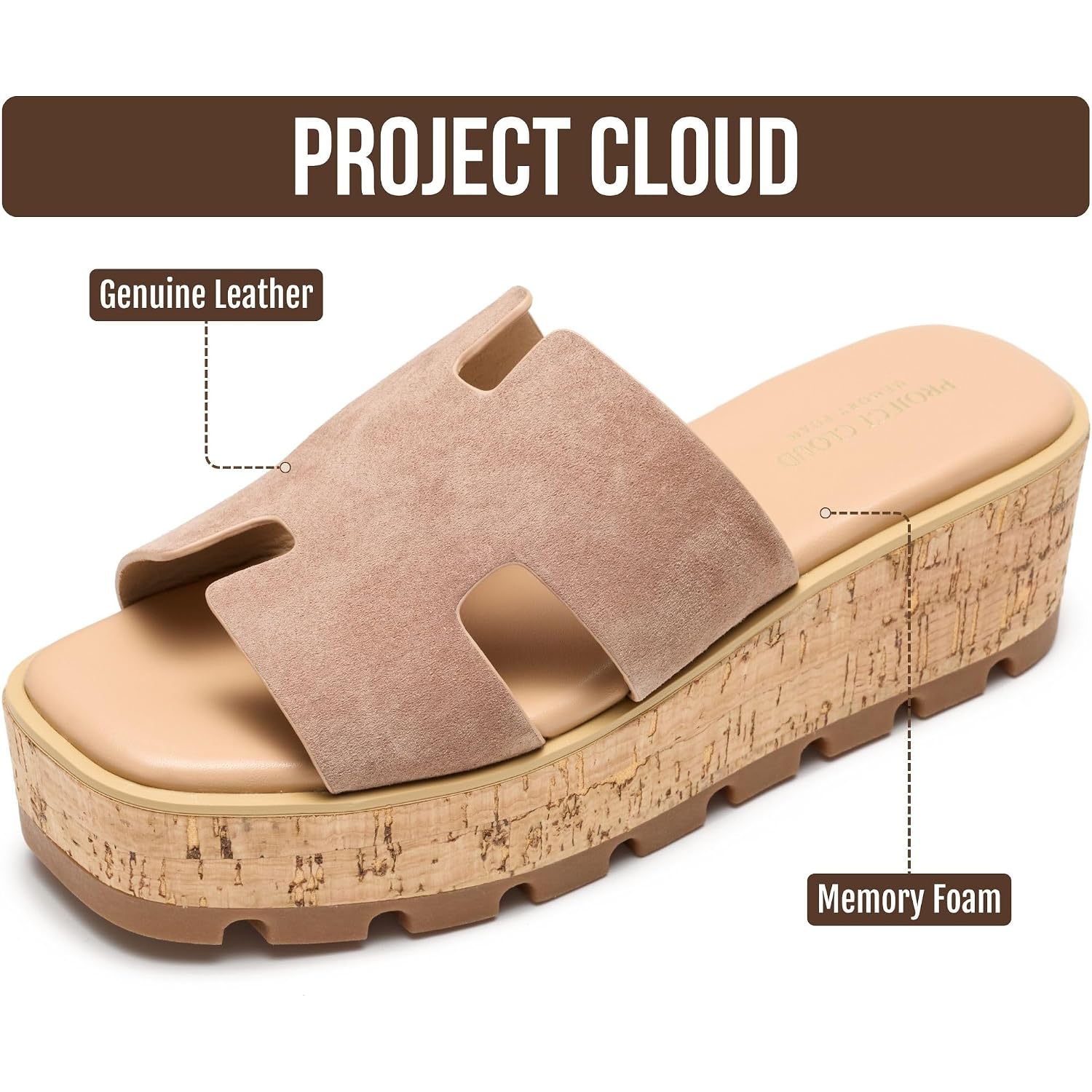 Project Cloud 100% Genuine Leather Wedge Platform Sandals Women Footwear - Memory Foam Insole And Non-Slip Platform Slides For Women - Lightweight Womens Sandals (Mila)