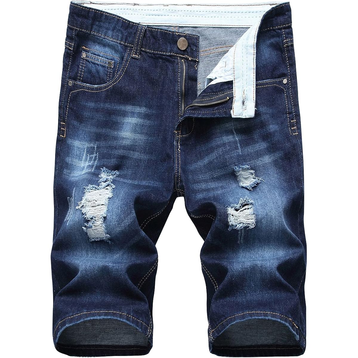 Men'S Casual Ripped Denim Shorts Stylish Distressed Straight Leg Jeans Shorts
