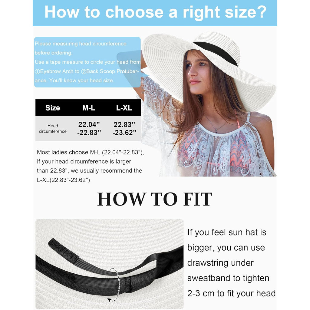 Senker Fashion Sun Hats for Women Oversize Wide Brim Straw Beach Hat Floppy Foldable Roll-Up Summer Vacation UPF 50+