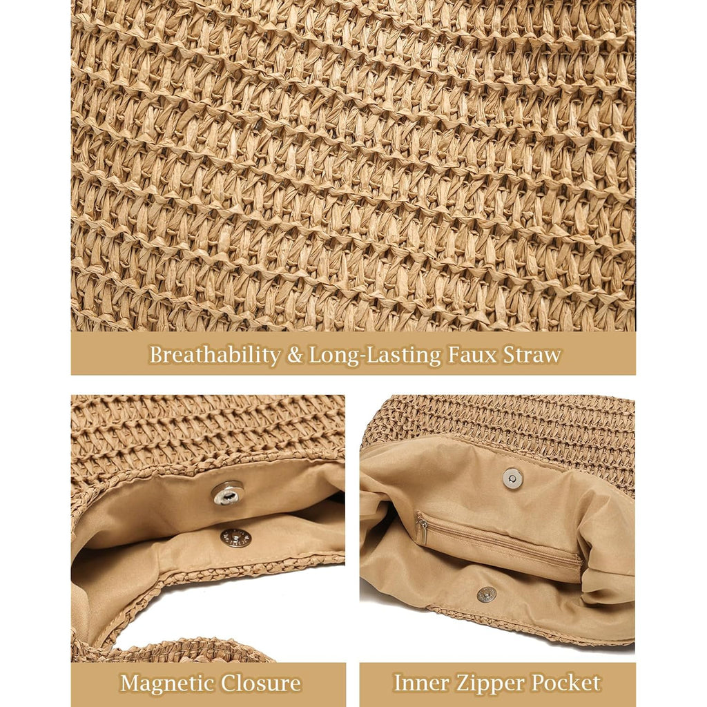 Straw Bags For Women, Large Woven Tote Bag, Summer Beach Shoulder Bag, Hobo Handbag For Vacation, Travel Casual Purse