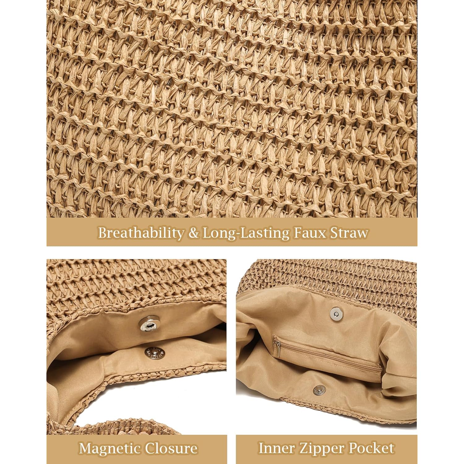Straw Bags For Women, Large Woven Tote Bag, Summer Beach Shoulder Bag, Hobo Handbag For Vacation, Travel Casual Purse