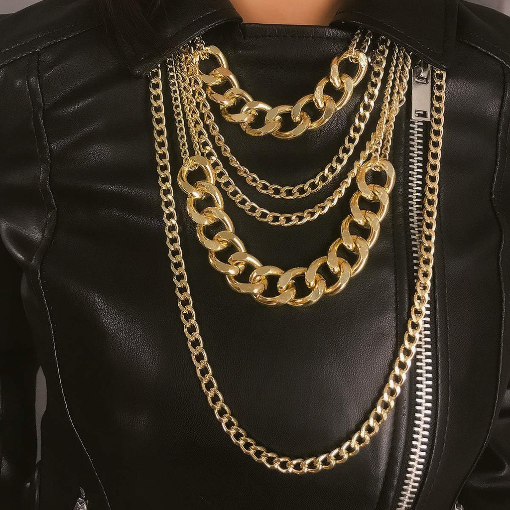 CSIYANJRY99 Chunky Gold Necklaces for Women,Multilayer Punk 80s Hip Hop Necklace,Layered Cuban Link Chain Statement Necklace 90s Freaknik Outfit Accessories for Women