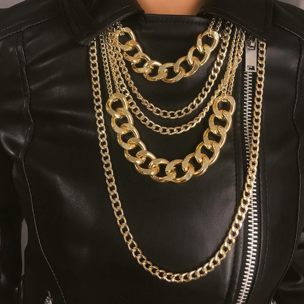 CSIYANJRY99 Chunky Gold Necklaces for Women,Multilayer Punk 80s Hip Hop Necklace,Layered Cuban Link Chain Statement Necklace 90s Freaknik Outfit Accessories for Women