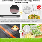 Bonsenkitchen Vacuum Sealer Machine, Globefish Technology for Perfect Vacuum Sealing, Powerful Low-Noise Food Vacuum Sealer with Easy Handle Design, Built-in Cutter & Bag Storage, 1 Bag Roll & 10 Bags
