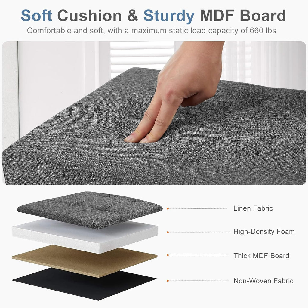 Dumos 43 Inch Folding Storage Ottoman Bench, Large Hidden Storage Chest With Thicker Foam Padded Seat, End Of Bed Foot Rest Stool For Bedroom Living Room Entryway, Load 660 Lbs, Grey