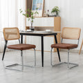 Mid Century Modern Dining Chairs Set Of 2, Faux Leather Rattan Dining Room Kitchen Side Chairs With Metal Legs And Upholstered Seat For Dining Room, Living Room, Bedroom,Brown