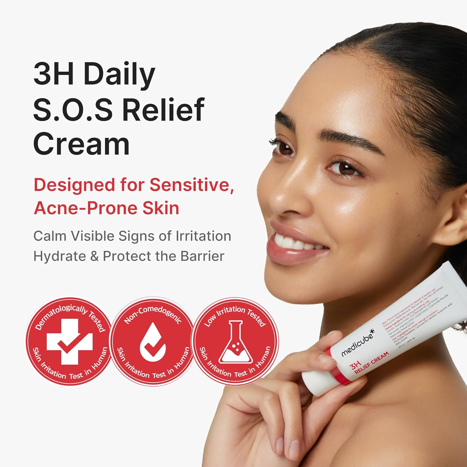 medicube 3H Daily Relief Cream | Daily Soothing Moisturizer for All Skin Types | Lightweight Comforting Cream Ideal For Use After Spot Care | Guaiazulene, Centella, Ceramide for Balance and Hydration