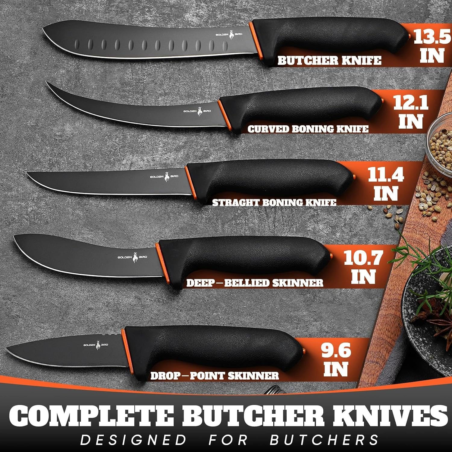 Butcher Knife Set - Non-Slip Skinning Knife Set With Roll Bag, Professional Game Processing Knives Sets - Butcher & Skinning Boning Knives With German Stainless Steel, Gift For Men