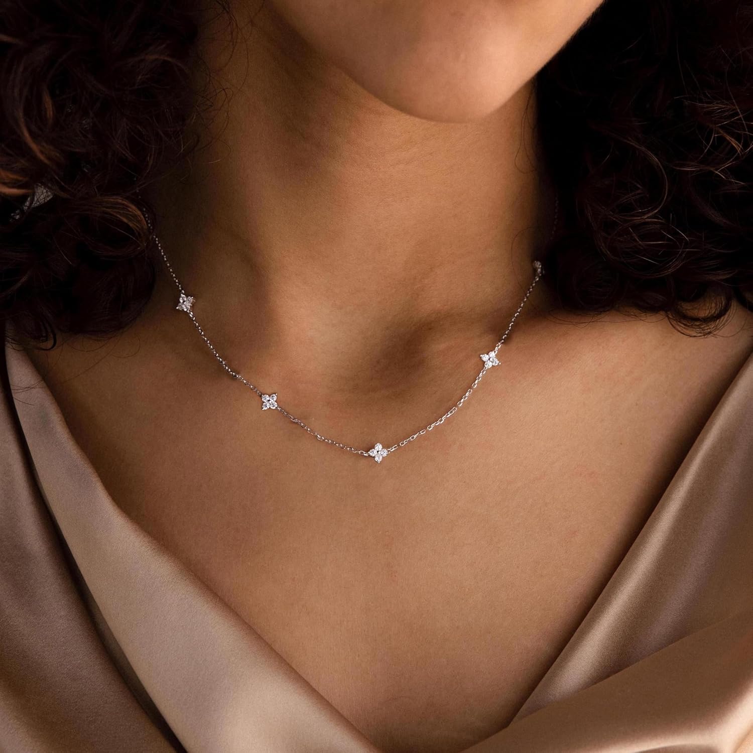 Mothers Day Gifts - Dainty Silver Gold Necklaces for Women Cute Station Choker Simulated Diamond Necklace Simple Layering CZ Necklace Trendy Jewelry Gifts