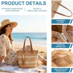 Straw Beach Tote Bag Women - 2026 Handwoven Summer Purse Handbag With Zipper Perfect For Vacation Travel Pool | Large Roomy
