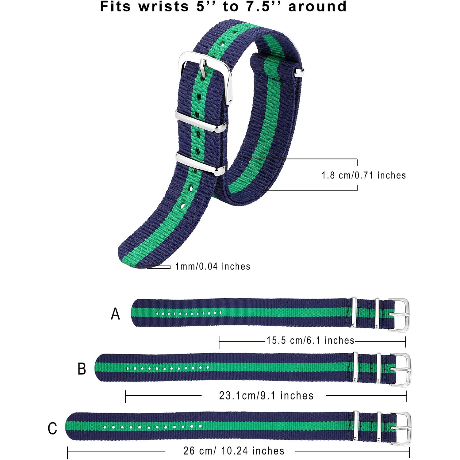 Meekoo 10 Pieces Nylon Watch Strap Military Replacement Watch Band With Stainless Steel Buckle For Men And Women'S Band Replacing, 18 Mm(Classic Colors)