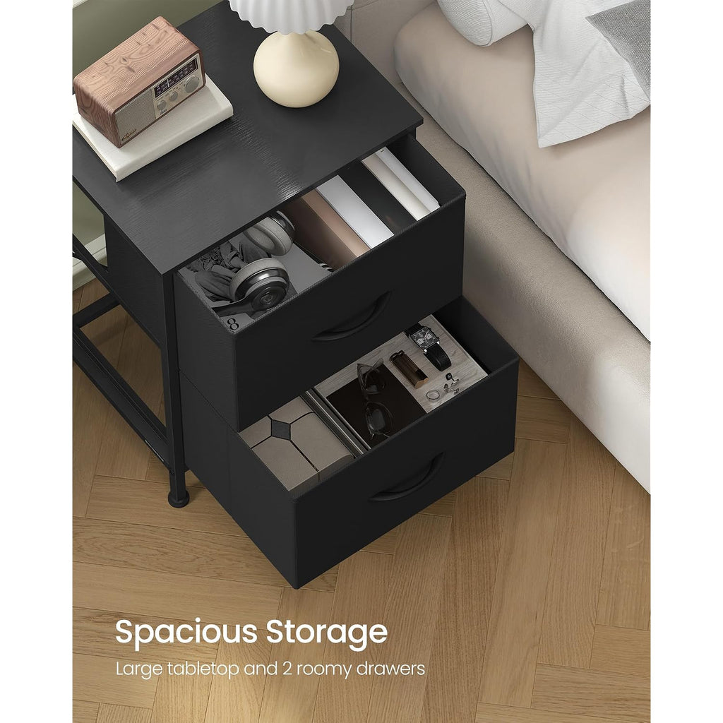 Songmics Bellah Collection - Night Stand With 2 Drawers, Bedside Table, Side End Table, Nightstand For Bedroom, Modern, Ink Black And Ebony Black Ulgs312B01S