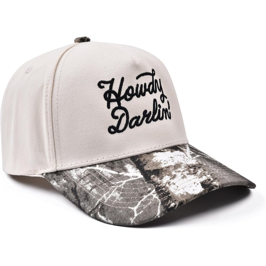Howdy Darlin' Vintage Hat Two-Tone Funny Trucker Hat Trendy Embroidered Baseball Cap for Women Men Camo