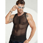 Coofandy Men Casual Tank Tops Mesh Shirt See Through Sleeveless Shirts Muscle Fishnet Fitted Tee Clubwear Summer