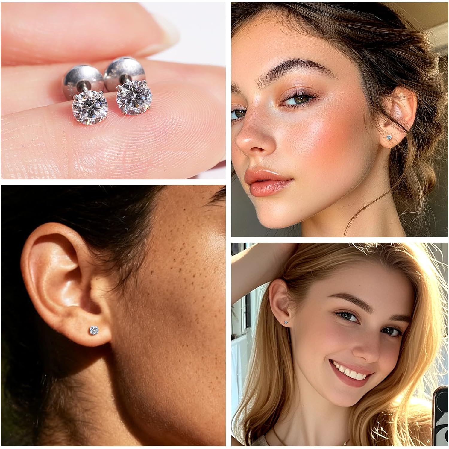 Limerencia Lab Grown Diamond Stud Earrings, Titanium White Gold Plated, VS1 Clarity, Round Cut, Hypoallergenic Screw Back Diamond Stud Earrings Jewelry Gifts for Women, 4 mm/CTTW approx.0.60 ct