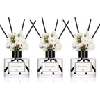 Real Flower Reed Diffuser Set Of 3 For Bathroom Air Fresheners, Oil Defusers | Fresh Linen/Ocean/Eucalyptus & Mint Scent(1.7 Fl Oz Each Pack) Home Fragrance With 12 Stick | Shelf Decor
