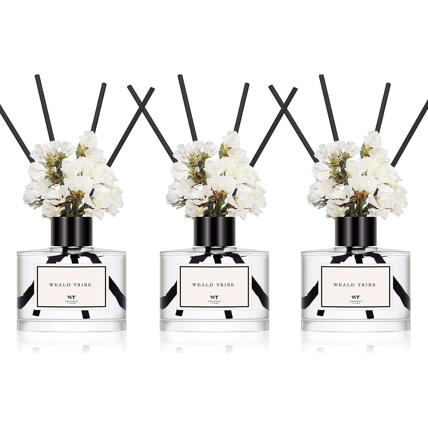 Real Flower Reed Diffuser Set Of 3 For Bathroom Air Fresheners, Oil Defusers | Fresh Linen/Ocean/Eucalyptus & Mint Scent(1.7 Fl Oz Each Pack) Home Fragrance With 12 Stick | Shelf Decor