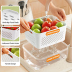 5-Pack Fruit Storage Containers for Fridge with Removable Colanders, 4 in 1 Produce Storage Containers with Lids, Leakproof Fridge Organizer Bins for Salad Berry Lettuce Vegetables Meat Keeper Fresh