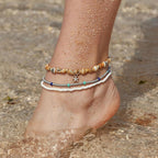 Ankle Bracelets for Women Stretch Boho Pearl Bead Gold Anklets Layered Sequins Foot Chain Hawaiian Beach Conch Summer Vacation Travel Foot Jewelry