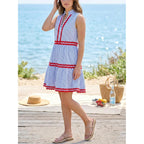 Kuraki Women'S Cute Sleeveless Ric Rac Trim Tiered Striped Dress