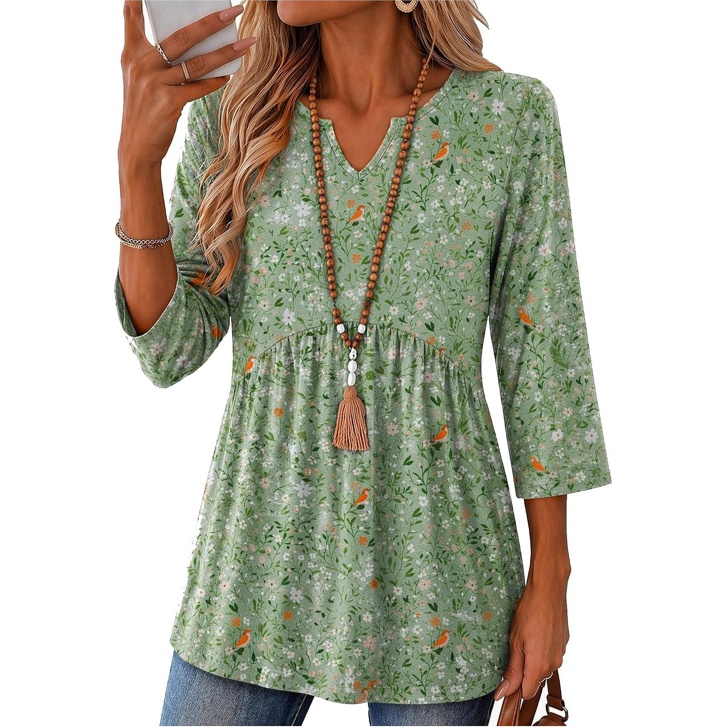 Zeagoo 3/4 Length Sleeve Womens Tops 2026 Blouses For Women Dressy Casual Fashion Clothing V Neck T-Shirts Summer Outfits
