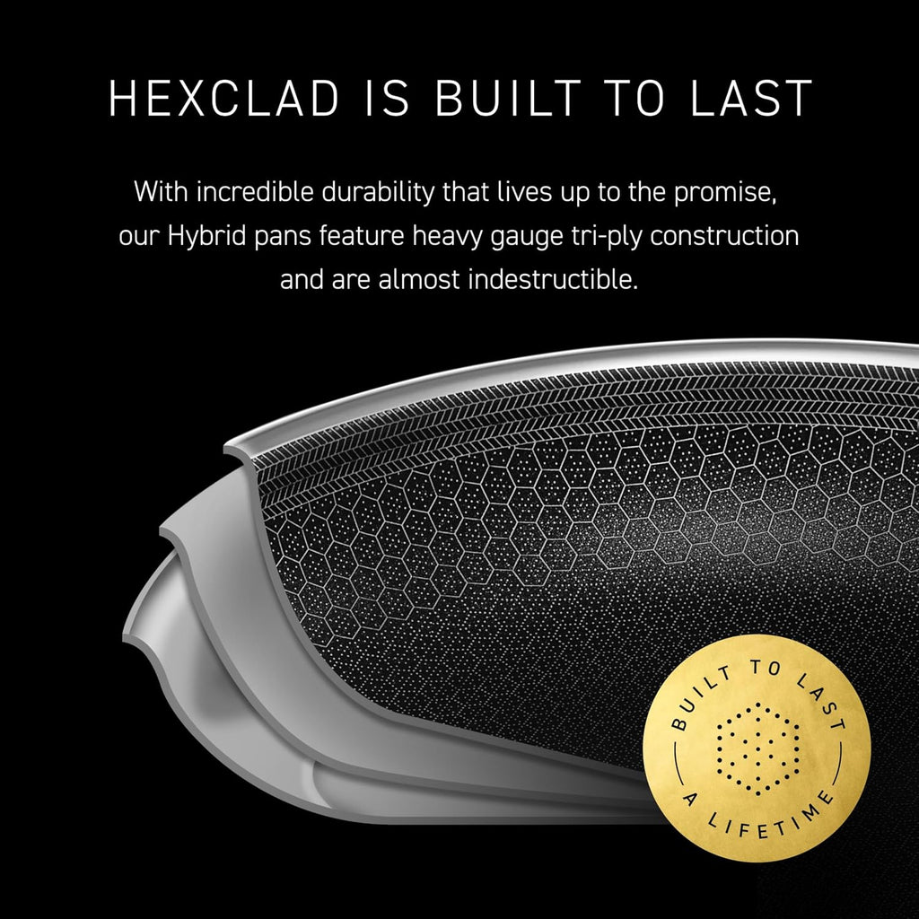 Hexclad 10 Inch Hybrid Nonstick Frying Pan With Lid, Stay-Cool Handle, Dishwasher And Oven Safe, Induction Ready, Frying Pan Skillet Compatible With All Cooktops