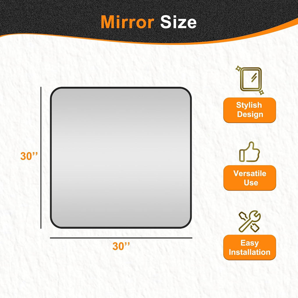 Bathroom Vanity Mirror, Black Framed Bathroom Mirror For Over Sink, High-Definition Bathroom Mirror, Versatile Bathroom Vanity Mirror, Hangs Horizontally Or Vertically(30X30, Black)